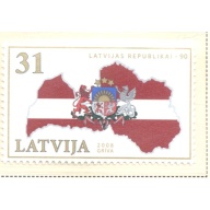 Latvia Sc 723 2008 90th Anniversary Republic stamp mint NH