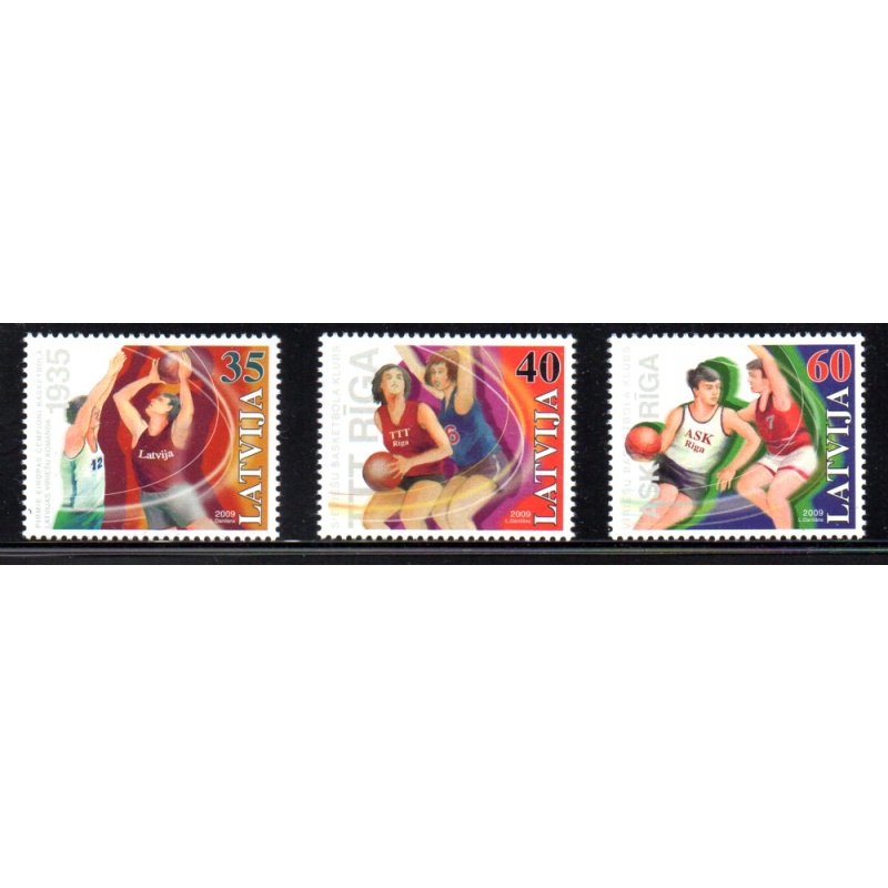 Latvia Sc 735-738 2009 Basketball stamp set & Sheet mint NH