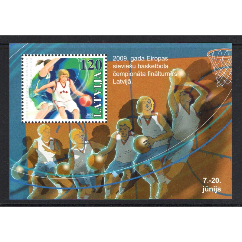 Latvia Sc 735-738 2009 Basketball stamp set & Sheet mint NH