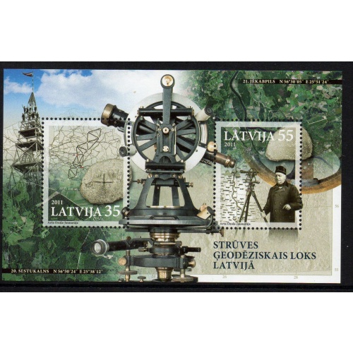 Latvia Sc 781 2011 Struve Geodetic Arc stamp sheet mint NH