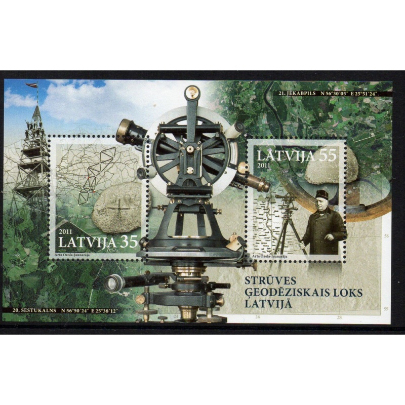 Latvia Sc 781 2011 Struve Geodetic Arc stamp sheet mint NH