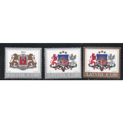Latvia Sc 901-903 2015 Riga & National Coats of Arms stamp set mint NH