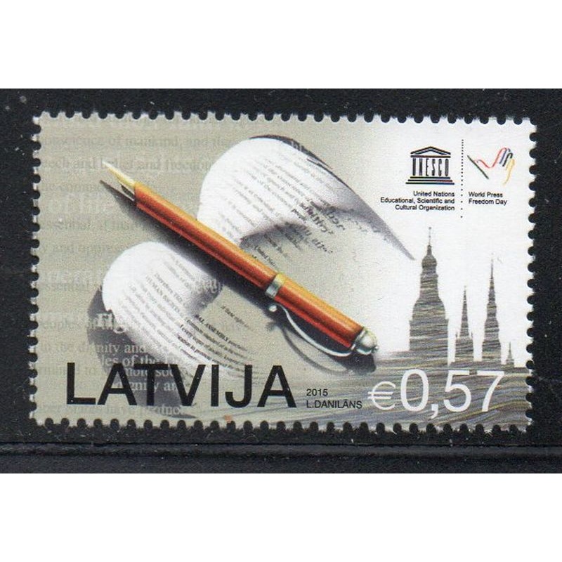 Latvia Sc 911 2015 World Press Freedom Day stamp mint NH