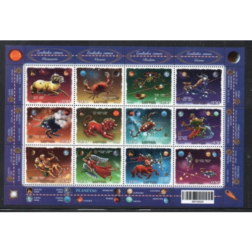 Latvia Sc 916 2015 Signs of the Zodiac stamp sheet mint NH