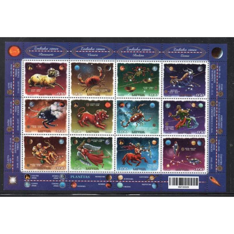 Latvia Sc 916 2015 Signs of the Zodiac stamp sheet mint NH