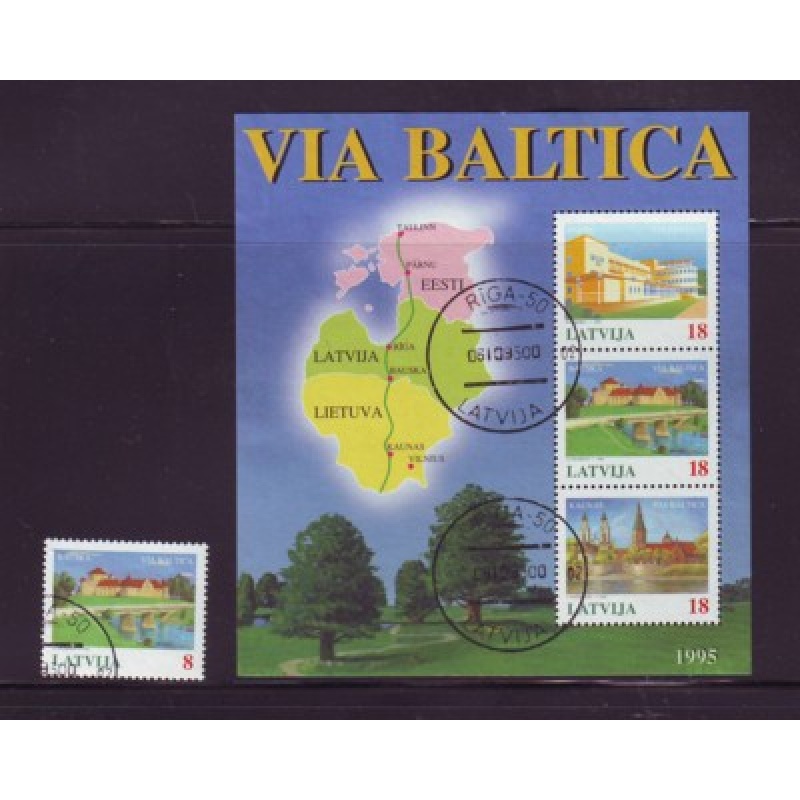 Latvia Sc 394-95 1995 Via Baltica stamp & souvenir sheet used