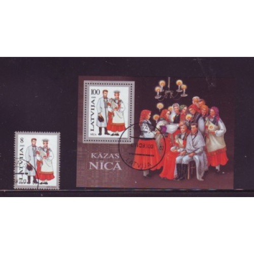 Latvia Sc 400-01 1995 Nica Folk Costumes stamp & souvenir sheet used