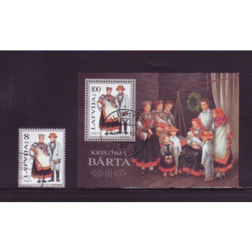 Latvia Sc 415-16 1996 Barta Folk Costumes stamp & souvenir sheet used