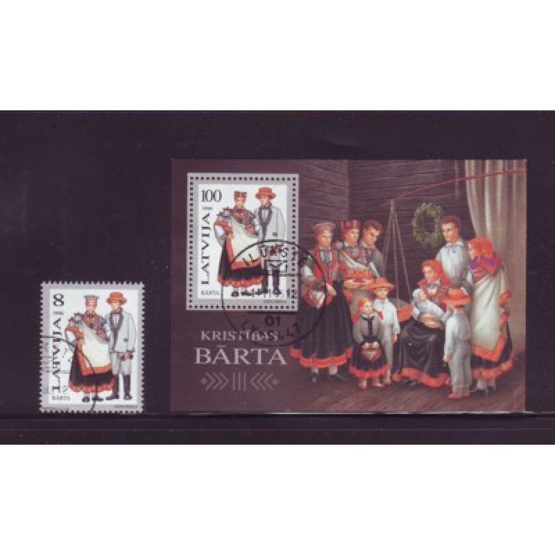 Latvia Sc 415-16 1996 Barta Folk Costumes stamp & souvenir sheet used