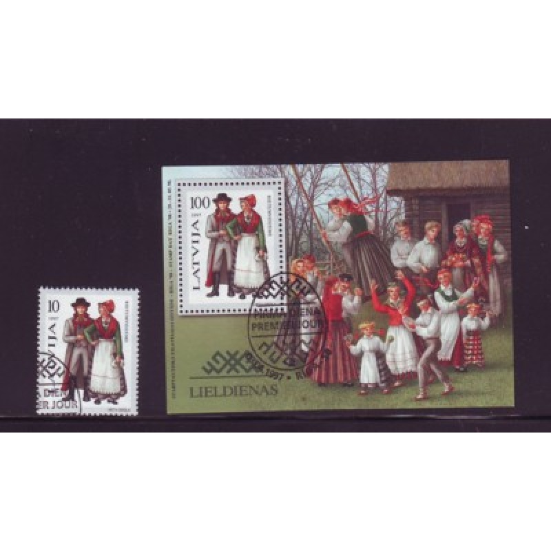 Latvia Sc 440-1 1997 Folk Costumes stamp & sheet used