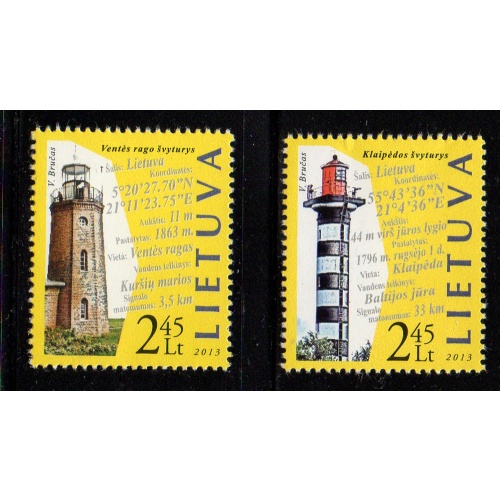 Lithuania Scott 1007-8 2013 Lighthouses stamp set mint NH