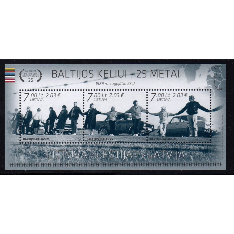 LIthuania Scott 1031 2014 Baltic Chain Anniversary stamp sheet mint NH
