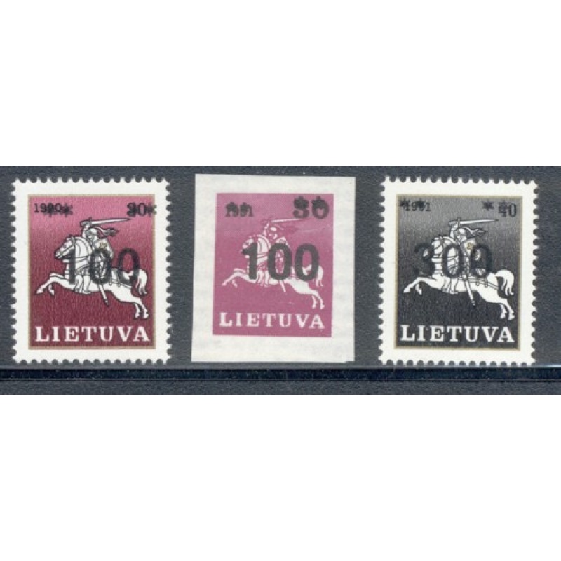 Lithuania Sc 450-52 1993 White Knight Surcharged stamp set mint NH