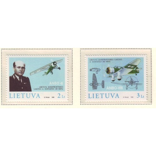 Lithuania Sc  596-597 1998 Gustaitis, Aviator, Airplane stamp set mint NH
