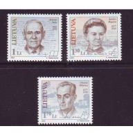Lithuania Sc 713-715 2002 Famous Lithuanians stamp set mint NH