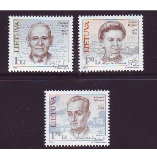Lithuania Sc 713-715 2002 Famous Lithuanians stamp set mint NH