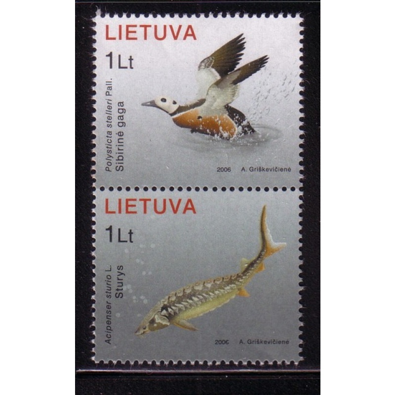 Lithuania Sc 819 2006 Bird & Fish from Red Book stamp pair mint NH