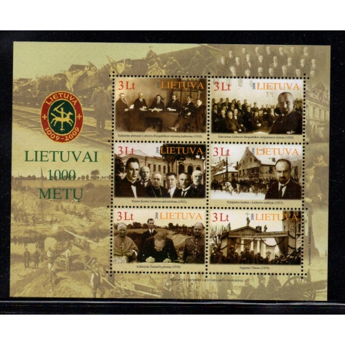 Lithuania Sc 869 2008 1000th Anniversary stamp sheet mint NH