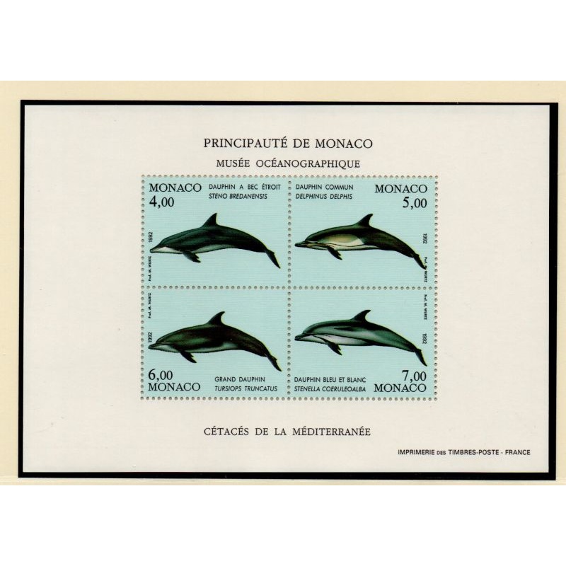 Monaco Sc 1813 1992 Dolphins  stamp sheet mint NH