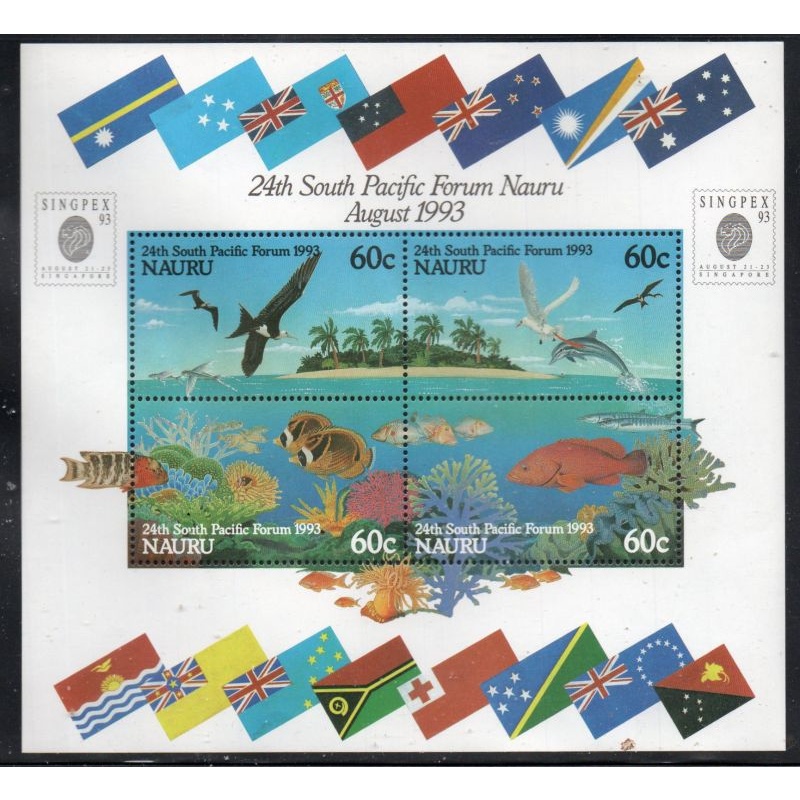 Nauru Sc 405b 1993 South Pacific Forum stamp sheet mint NH Singapore overprint