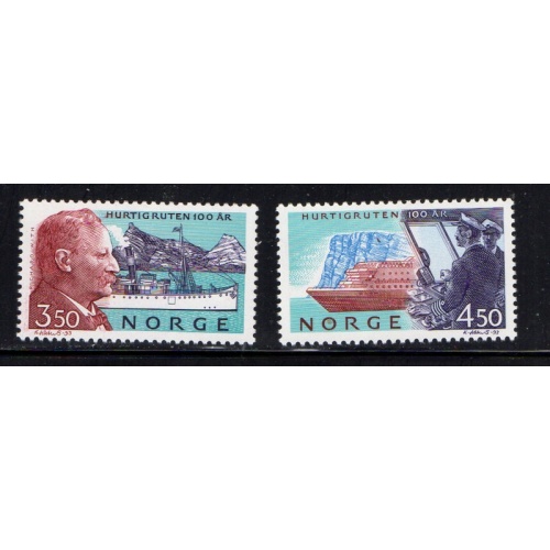 Norway Sc 1042-1043 1993 Hurtigruten Lines Anniversary stamp set mint NH
