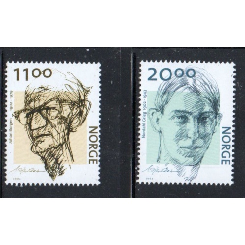 Norway Sc 1336-1337 2002 Authors stamp set mint NH