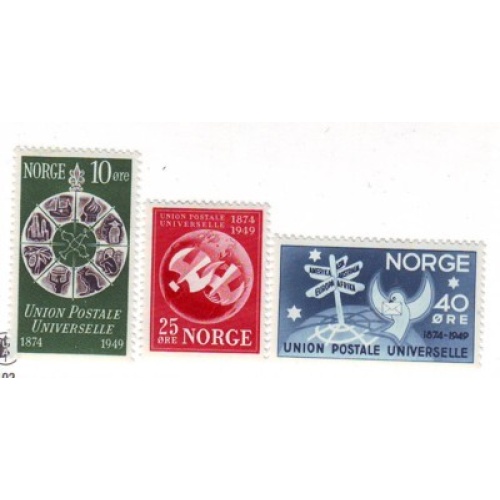 Norway Sc 299-301 1949 UPU Anniversary stamp set mint NH