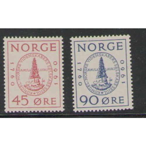 Norway Sc 380-381 1960 Society of Sciences stamp set mint NH