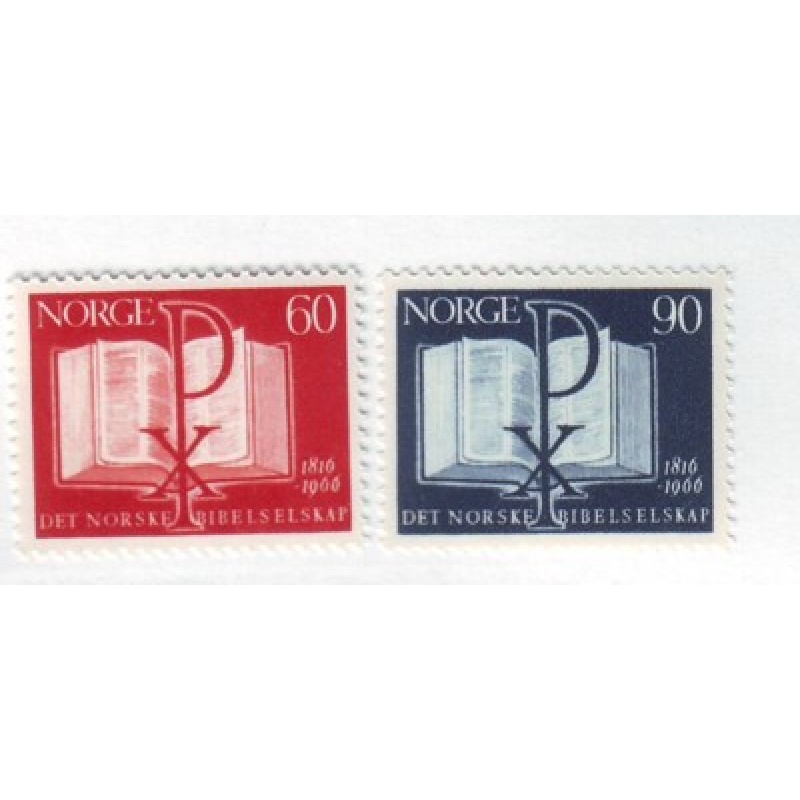 Norway Sc 490-491 1966 Bible Society Anniversary stamp set mint NH