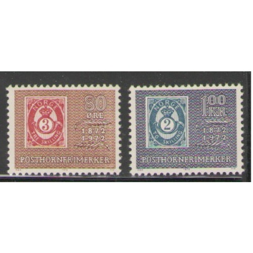 Norway Sc 584-585 1972 Post Horn Stamps 100th Anniversary stamp set mint NH