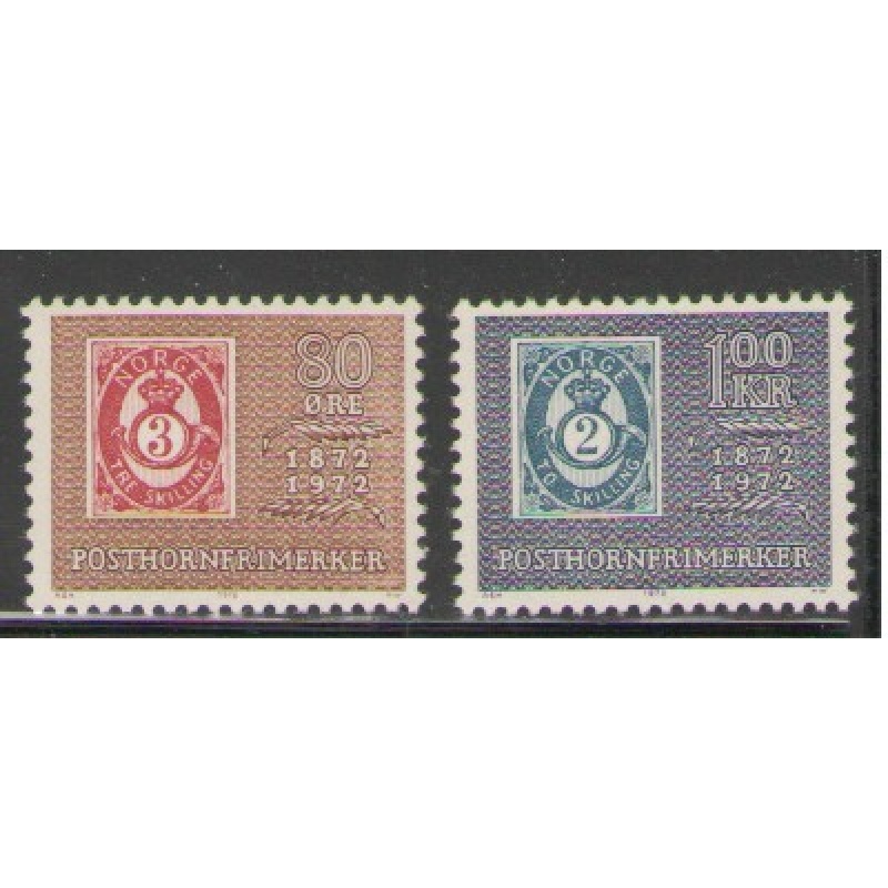 Norway Sc 584-585 1972 Post Horn Stamps 100th Anniversary stamp set mint NH