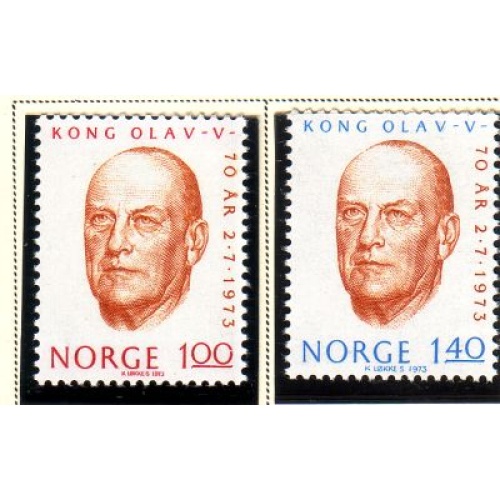 Norway Sc 619-620 1973 70th Birthday Olav V  stamp set mint NH