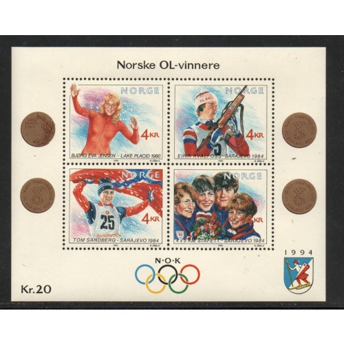 Norway Sc 946 1989 Norwegian Olympic Gold Medalists stamp sheet mint NH
