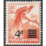 Papua  Sc 137 1950 4d overprint on 2/12 d bird stamp mint