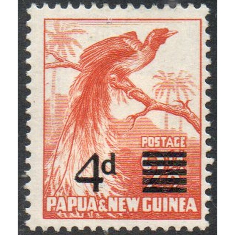 Papua  Sc 137 1950 4d overprint on 2/12 d bird stamp mint