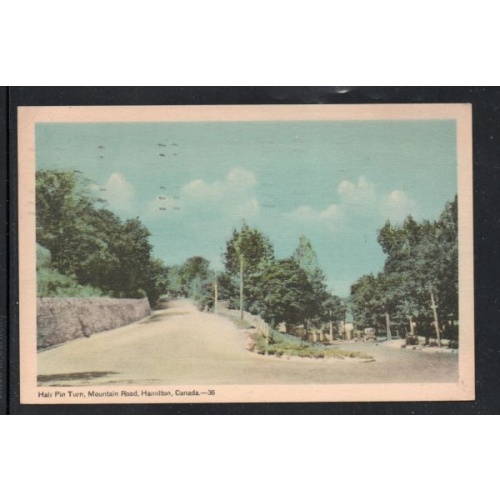 Hamilton Ont colour PC Hairpin Turn Mountain Road used 1948
