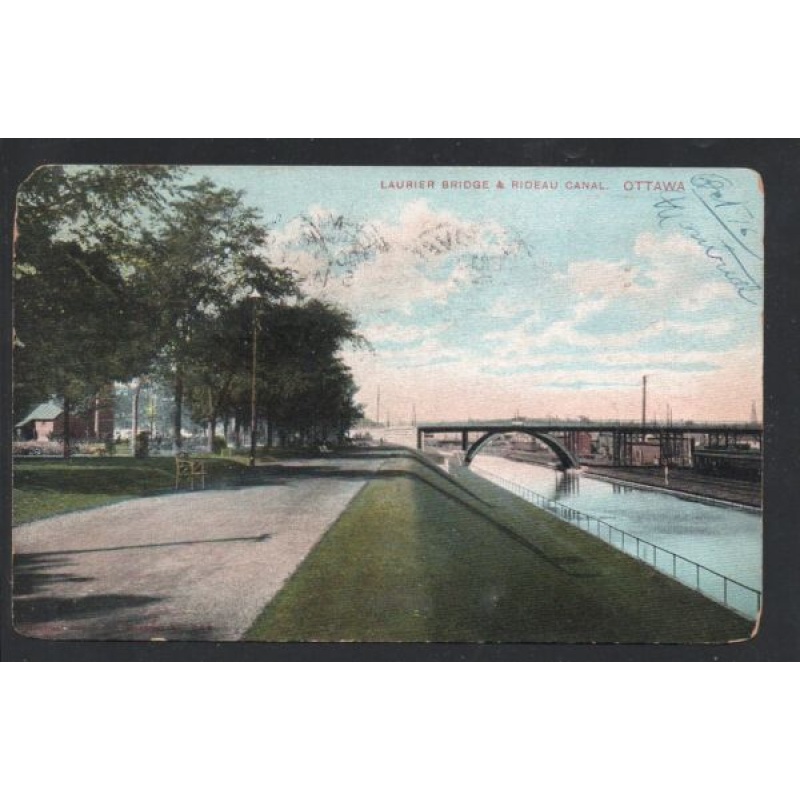 Colour PC Laurier Bridge & Rideau Canal Ottawa  used 1906