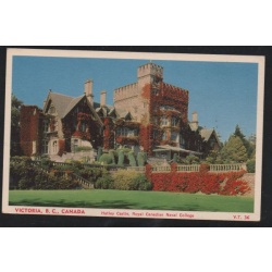 Linen era Colour  PC Hatley Castle, Royal Canadian Naval College, Victoria, B.C, unused