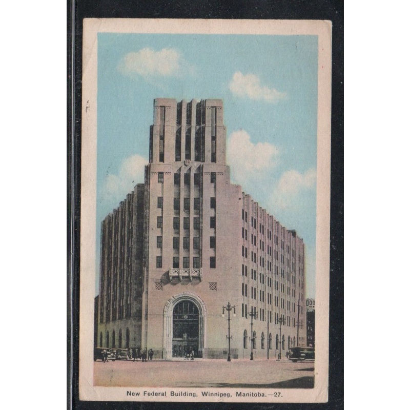 Linen era colour PC New Federal Building Winnipeg used 1938