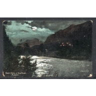 Valentine & Sons Colour Banff Hotel & Bow River at night, unused