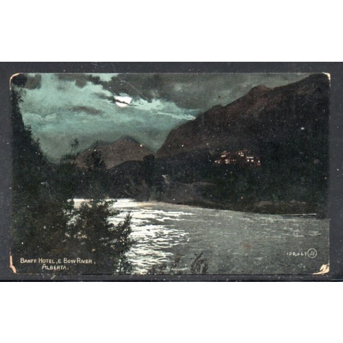 Valentine & Sons Colour Banff Hotel & Bow River at night, unused