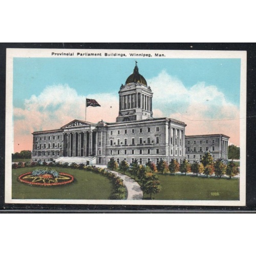 Linen era Valentine Black colour PC  Provincial Parliament Building Winnipeg, Man unused