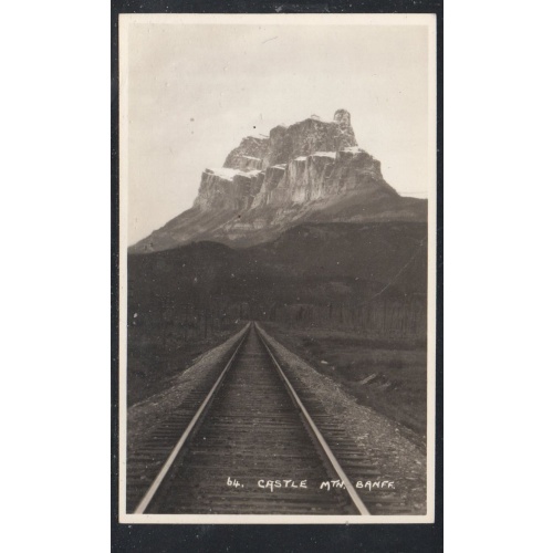 Black & White RPPC Castle Mtn Banff Raiway Tracks unused