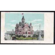Early Colour undivided back PC City Hall, Monument, Street Car ,Winnipeg, Man unused