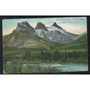 Colour PC Bow River & Three Sisters near Canmore, Alta used1909