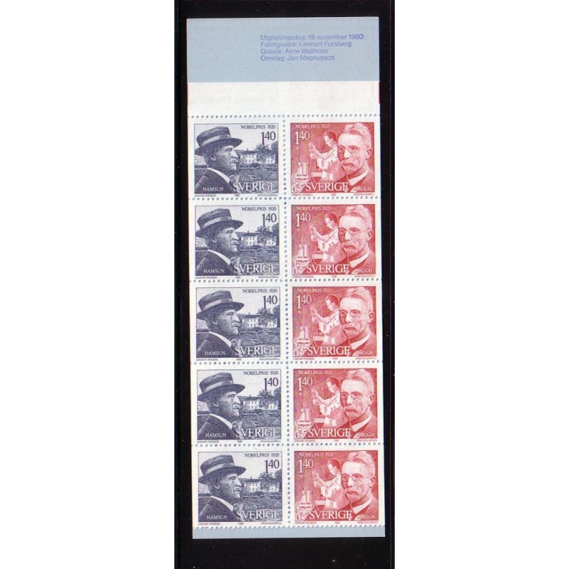 Sweden Sc  1342a 1980 Nobel Peace Prize stamp booklet  mint NH