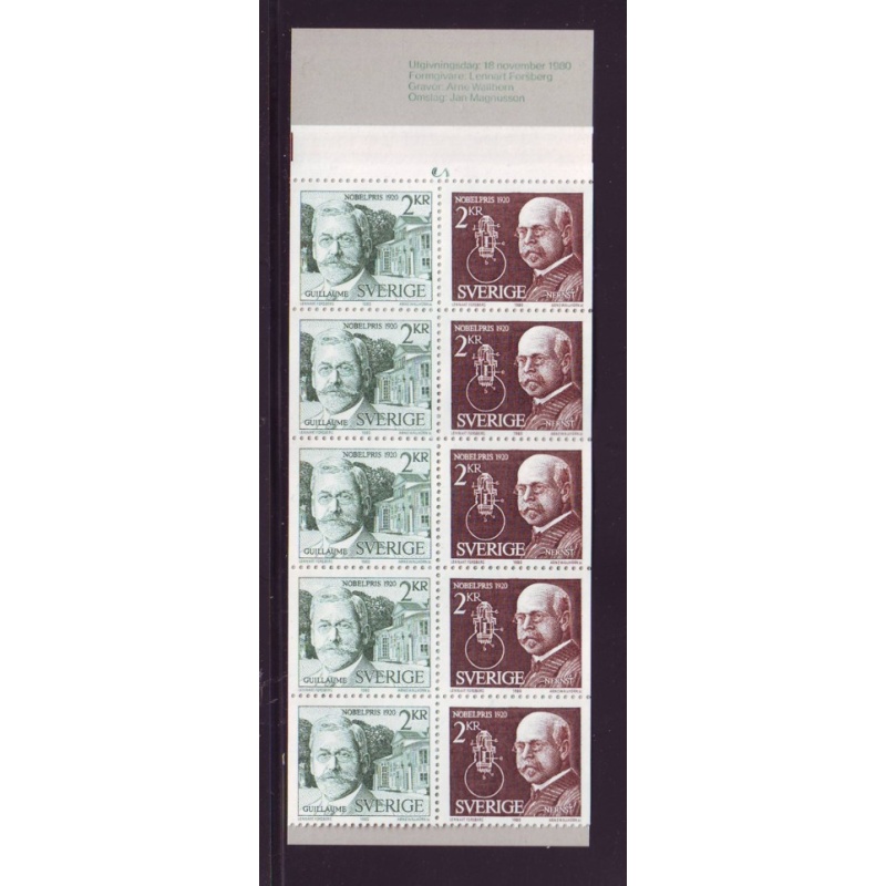 Sweden Sc  1344a 1980 Nobel Peace Prize stamp booklet  mint NH