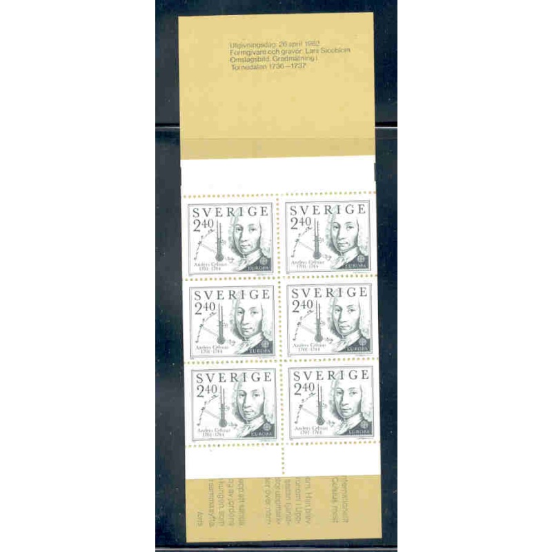 Sweden Sc  1402a 1982 Europa Celsius stamp booklet  mint NH