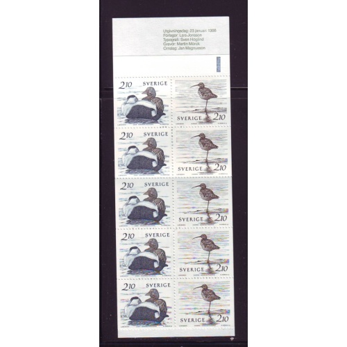 Sweden Sc  1583a 1986 Waterbirds stamp booklet  mint NH
