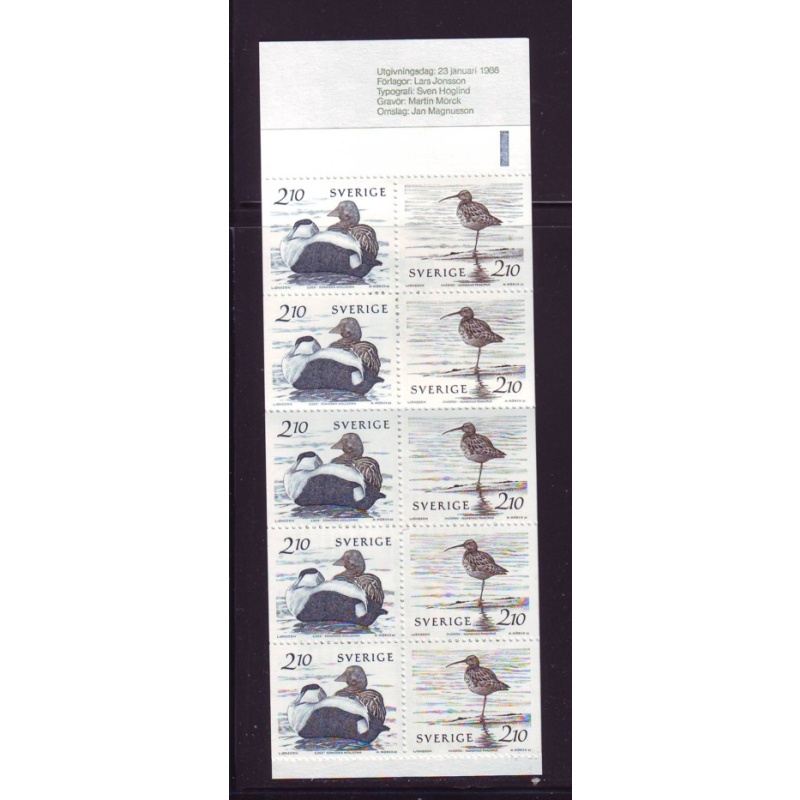 Sweden Sc  1583a 1986 Waterbirds stamp booklet  mint NH